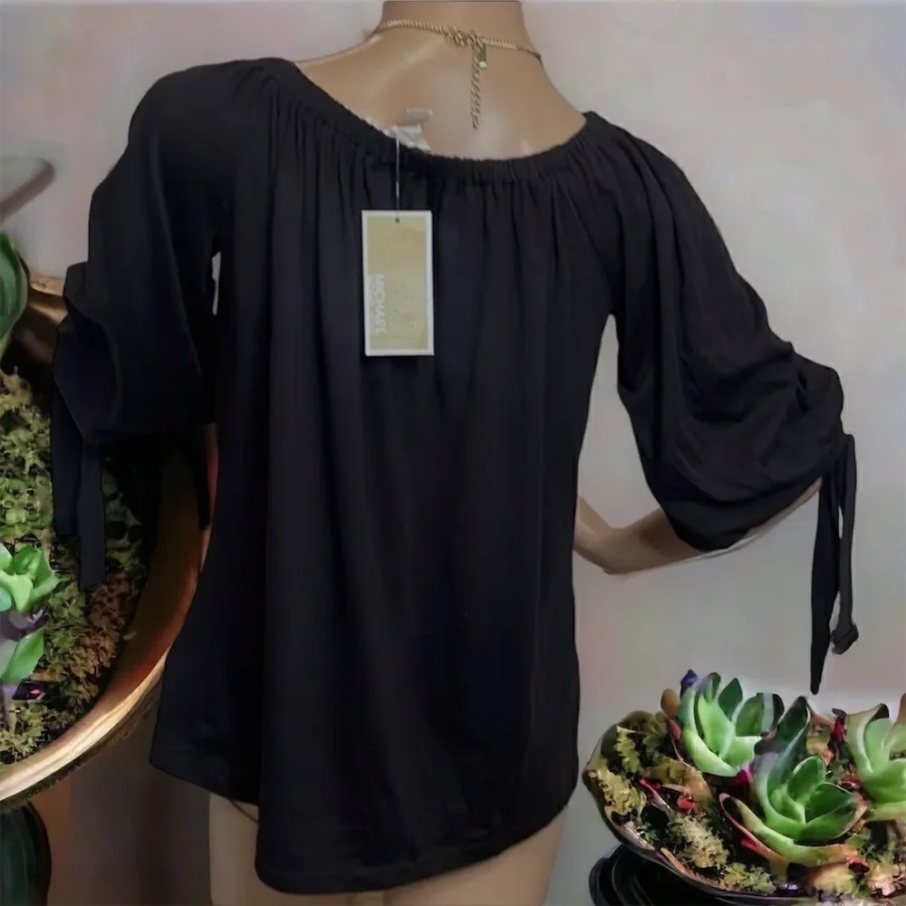 🍑 Michael Kors Off-The-Shoulder Tie-Sleeve Peasant Top